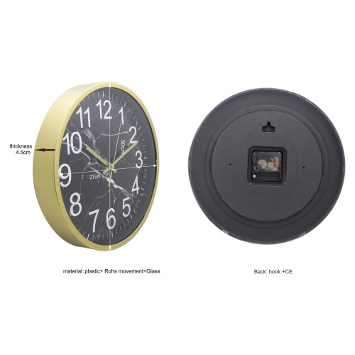 Circular black marble clock face Plastic wall clock