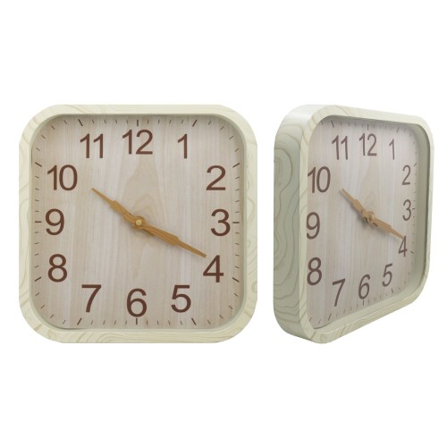 Square wood grain Plastic wall clock