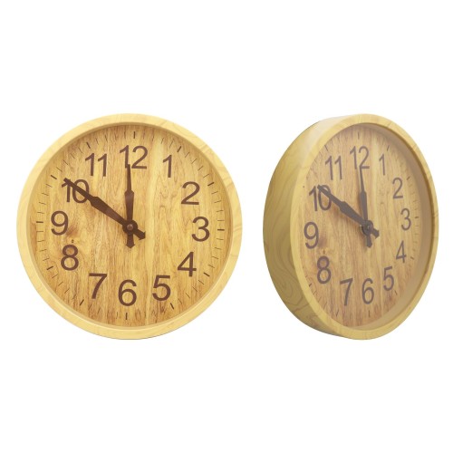 Wooden grain plastic wall clock